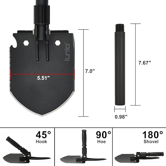 iunio Camping ShovelShovel Folding Portable Multitool Foldable Entrenching Tool Collapsible Spade for Backpacking Trenching Hiking Survival Car Emergency