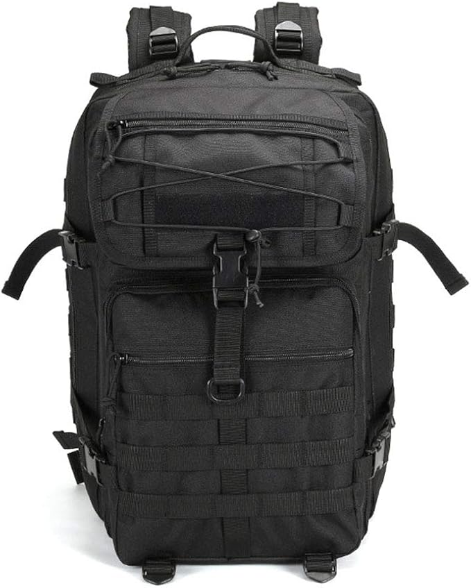 Outdoor Sports Pack Hiking Bag Tactical Rucksack Camo Knapsack Combat Tactical Molle 45L Backpack - Black
