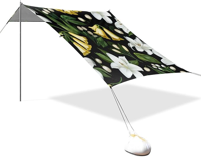Beach Canopy with Windproof Ropes &amp Sandbags Beach Tent Sun Shade Sun Shelter for Camping Trips Fishing Backyard Fun or Picnics Lily