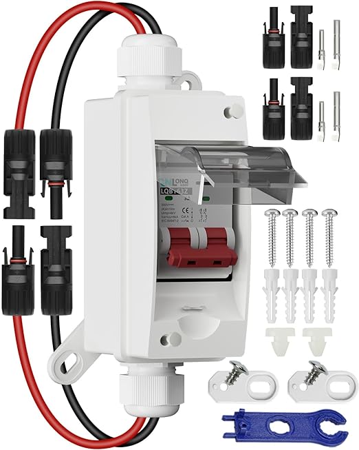 Solar Panel Disconnect Switch 32 Amp 500V DC Miniature Circuit Breaker with Plug-and-Play Connector and IP65 Waterproof Box for Outdoor PV or AC Stystem RV and Solar