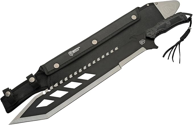 Sierra Zulu Trident Machete - Stainless Steel 24.0 inches Overall Modified Tanto Blade with Saw Tooth Back Edge - Tactical Nylon Sheath with Reversible Wear Strap