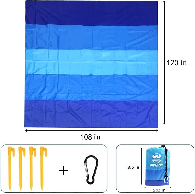 Beach Blanket Waterproof Sandproof Beach Mat 79 X 83/10'x9'for 2-8 Adults Quick Drying Outdoor Picnic Mat Beach Accessories for Travel Camping Hiking