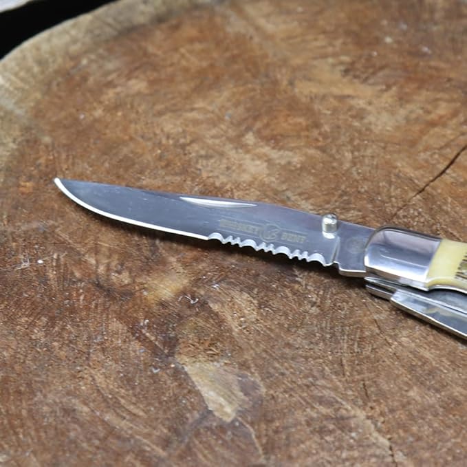 WHISKEY BENT HAT CO. Trapper Folding Pocket Knife with Hoofpick 4.125 Closed Length 440C Stainless Steel Blades (Sawmill)