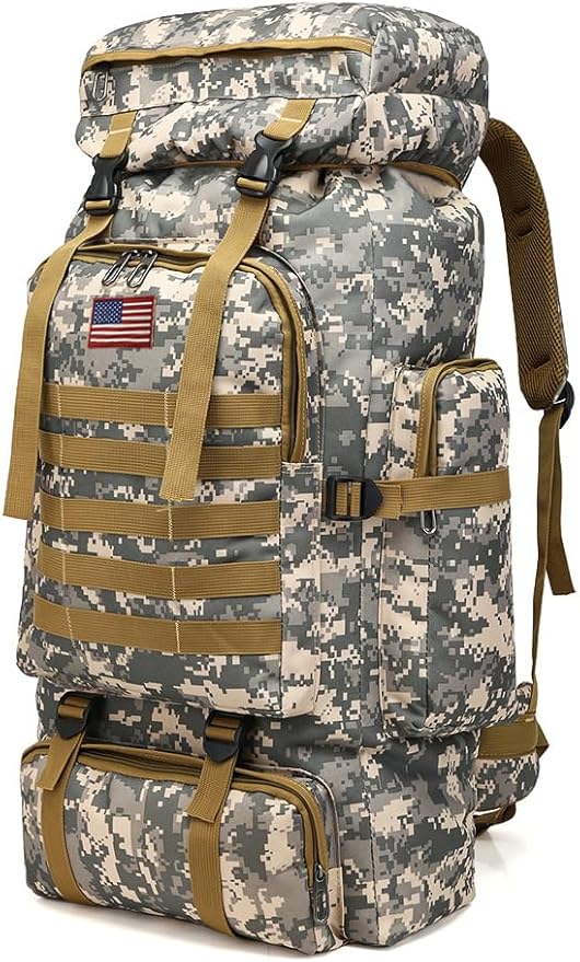 JUMAHE Rugged 80L Military Backpack for Men Versatile Waterproof and Breathable Ideal for Camping Hiking and Travel (Grey)