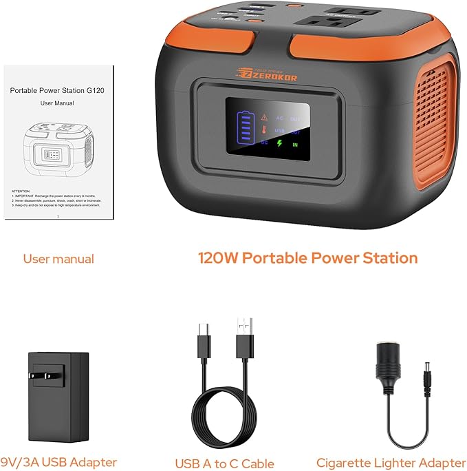 Portable Power Station 120W Power Bank with AC Outlet Portable Generator 97.6Wh External Battery Power Pack with USB C Input for Camping Home Van Life Adventure Backup