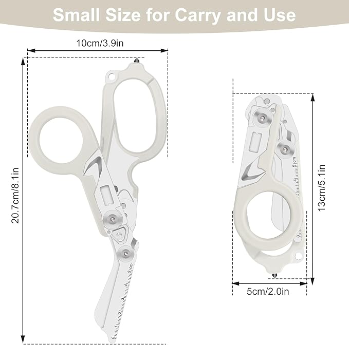 6 in 1 trauma shears folding emergency shear Outdoor Camping Tools Seat Belt Cutter Oxygen Cylinder Wrench Complimentary Adjustable Wrench (Luminous Silver)