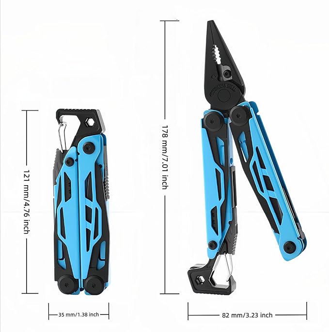Multitool 25-in-1 Full-Size Lightweight EDC Multi-Purpose Pliers Folding Knife Camping Knives &amp Tools Outdoor Survival Gear Men Gift Ideas Gifts for Hunters Men who have Everything (Sky Bl