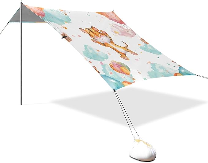 ALAZA Carttoon Tigers Balloon Seamless Beach Tent Sun Shelter Portable Canopy Sunshade for Outdoor Camping Picnics Backyard Fun 10x9 ft