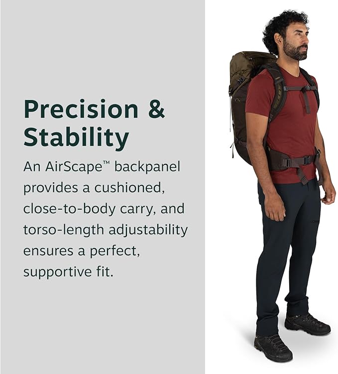Osprey Kestrel LT 35L Men's Backpacking Backpack - Lightweight Hiking &amp Camping Bag with Waterproof Raincover Olive Tan