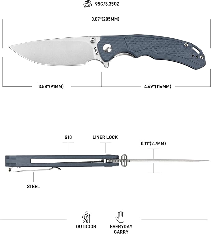 ARTISANCUTLERY Tradition V2 Pocket Knife 3.58 S35VN Steel Blade with G10 Handle for Men Women(1702M Blue)