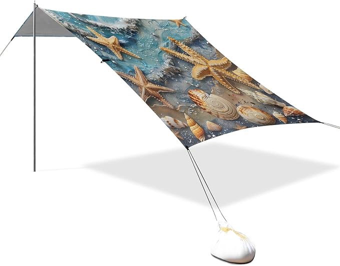 ALAZA Starfish and Seashell Sea Beach Tent Sun Shelter Portable Canopy Sunshade for Outdoor Camping Picnics Backyard Fun 10x9 ft