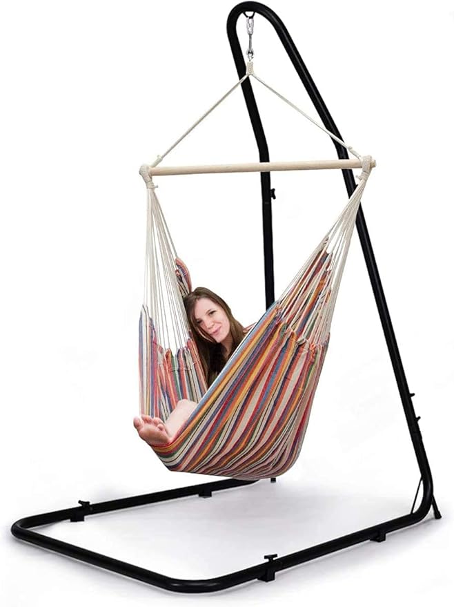 Moccha Adjustable Hammock Stand Height Adjustable C Stand Outdoor Solid Steel Heavy Duty Stand Outdoor &amp Indoor Arc Hanging Hammock Stand for Hammock Air Porch Swing Chair 77 to 93