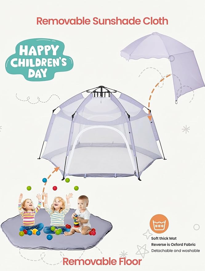 Porayhut Large Pop Up Play Tent for Kids 78 Instant Toddler Playhouse with Removable Floor &amp UV50+ Sun Shade 360° Mesh Mosquito-Free Tent for Indoor Outdoor Beach Backyard Fits 4 Kids