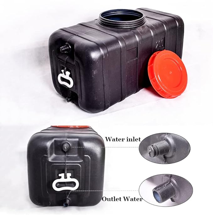 Haueeschoen Portable outdoor shower storage bucket with lid and handle Black plastic large water storage container Solar shower bucket with faucet and nozzle hose