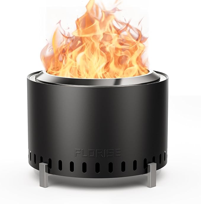 Florise 27 Inch Smokeless Fire Pit Outdoor Portable Firepit with Waterproof Cover &amp Poker Stainless Steel Wood Burning Fireplace for OutsidePatio Camping BonfireBlack