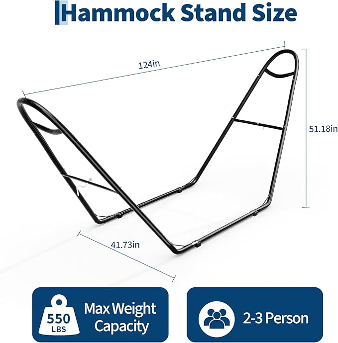 Garvee Universal Double Hammock Stand 550-Pound Capacity Heavy-Duty Hammock Stand for Outside Fits 9 to 14 Foot Hammocks Black