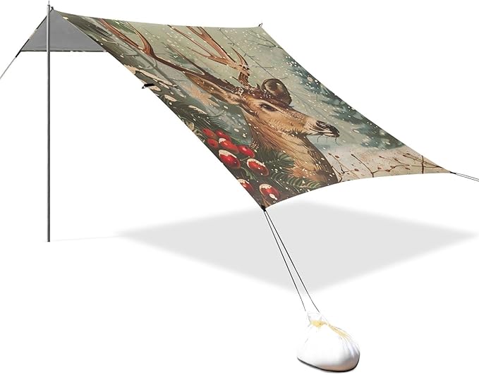 ALAZA Vintage Christmas Deer Snow Tree Beach Tent Sun Shelter Portable Canopy Sunshade for Outdoor Camping Picnics Backyard Fun 10x9 ft