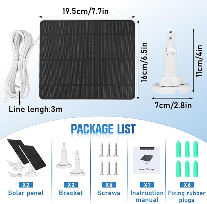 Solar Panel Charger Compatible with Arlo Pro 3/Pro 4/Pro 5S/Pro 3 Floodlight/Ultra/Ultra2 5W 5V Solar Panel Continuous Power Supply 9.8ft Cable IP65 Waterproof 360° Adjustable Bracket 2 Pack