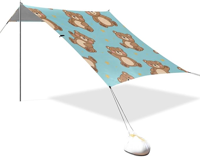 Beach Canopy with Windproof Ropes &amp Sandbags Beach Tent Sun Shade Sun Shelter for Camping Trips Fishing Backyard Fun or Picnics Bear
