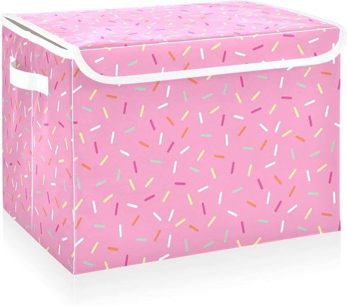 CaTaKu Large Fabric Storage Bins With LidsPink Sprinkle Storage Boxes With Handles for Organizing Clothes Collapsible Storage Cube Bins Baskets for Shelves