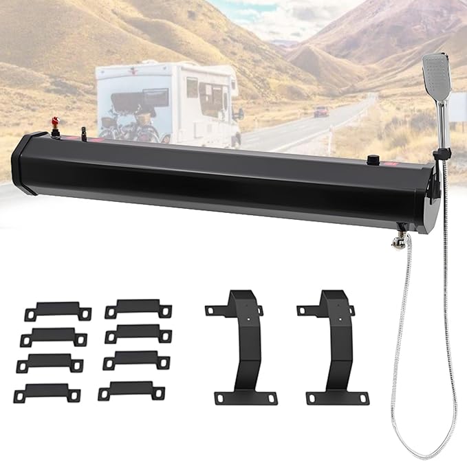 18L/20L/30L Pressurized Water Tank for Camping Shower Roof-Mounted Roof Rack Water Tank Solar Heating Self-Pressurized Shower Kit for Camping Overland Beach 30L