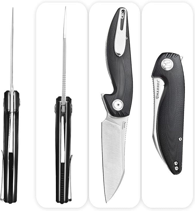 Harnds Parrot Folding Pocket Knife with Clip and Blade Lock 8.4 EDC Folding Knife with Sweatproof G10 handle and 14C28N Stainless Blade (Black)