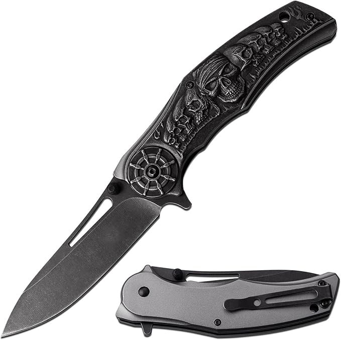 Stonewashed Spring Assist Opening Pocket Knife - Hunting Camping Fishing Tools