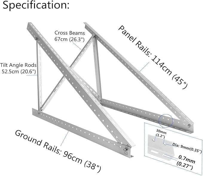 GENORTH 2 Sets 45'' Solar Panel Mount Brackets for 100-400 Watt Solar Panelwith Foldable Tilt Legs and Reinforced Cross BarsSuitable for RV Roof Boat Off-Grid etc.
