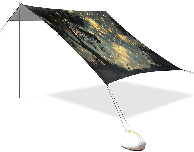 Night Sky Tree Beach Tent Sun Shelter Set UPF50+ UV Protection 10.5 x 9.19 FT Camping Shade Canopy with Sandbags Sand Anchors Carrying Bag and Others
