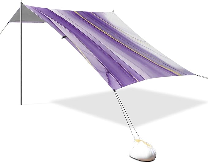 xigua Purple Texture Beach Tent Sun Shelter with Carrying Bag - Silver Coated Oxford Fabric Beach Canopy for Beach Camping Fishing - Includes Windproof Ropes Sandbags &amp Stakes