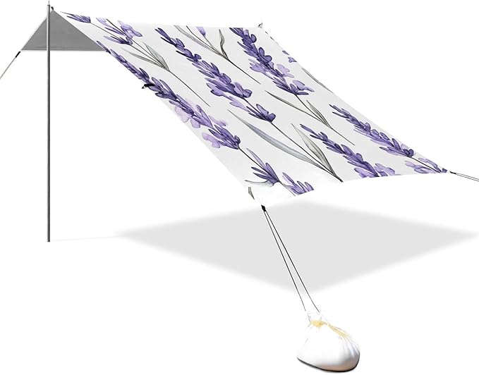 ALAZA Watercolor Seamless Pattern with Lavander Beach Tent Sun Shelter Portable Canopy Sunshade for Outdoor Camping Picnics Backyard Fun 10x9 ft