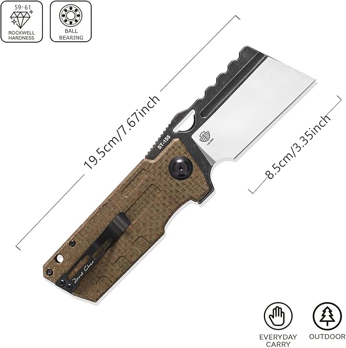 Sitivien ST155 Folding KnifeSandvik 14C28N Steel BladeMicarta Handle EDC Tool Knife Pocket Knife for FishingCampingHiking(Green) …