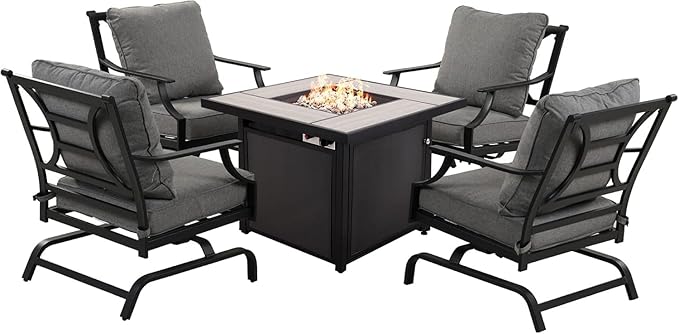 Grand Patio Outdoor Gas Fire Pit Table 32-Inch Square Propane Gas Fire Pit with CSA Safety Approval 50000 BTU Heat Sling Base Ceramic Tile Top and Lava Rock for Garden Backyard and Deck Parties