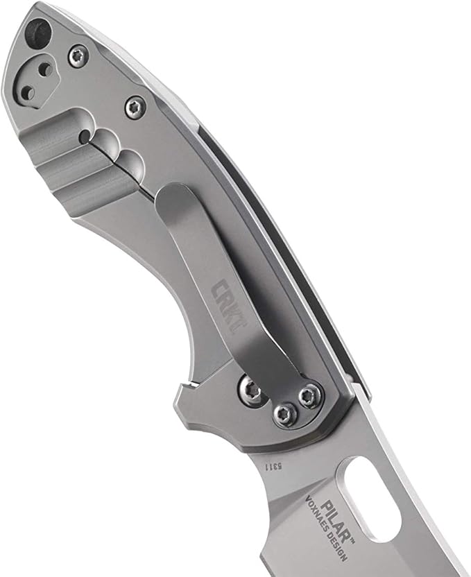 CRKT Pilar EDC Folding Pocket Knife: Compact Everyday Carry Satin Blade with Finger Choil Thumb Slot Open Frame Lock Stainless Handle Reversible Pocket Clip 5311
