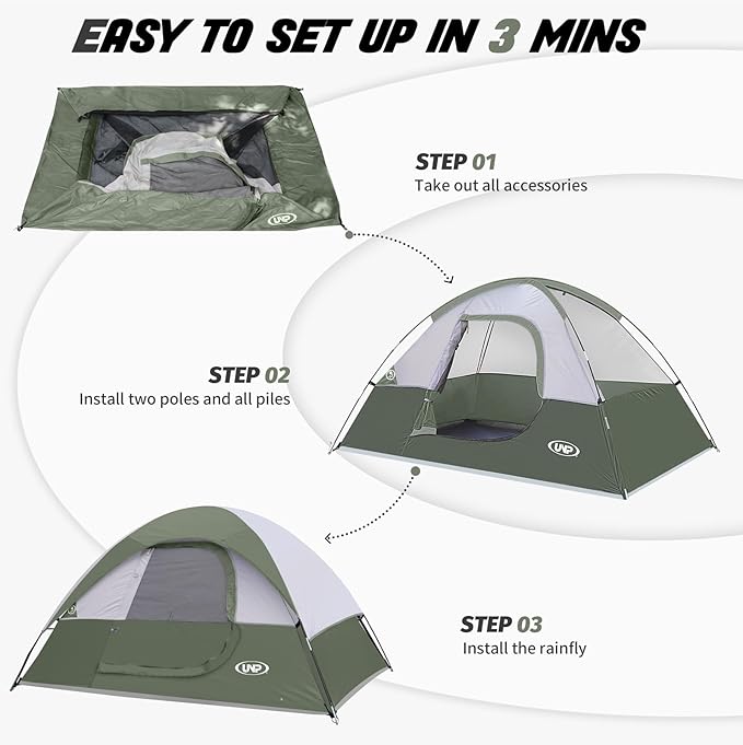 Camping Tent 2-4 Person Waterproof Windproof Tent with Rainfly Easy Set up-Portable Dome Tents for Camping…