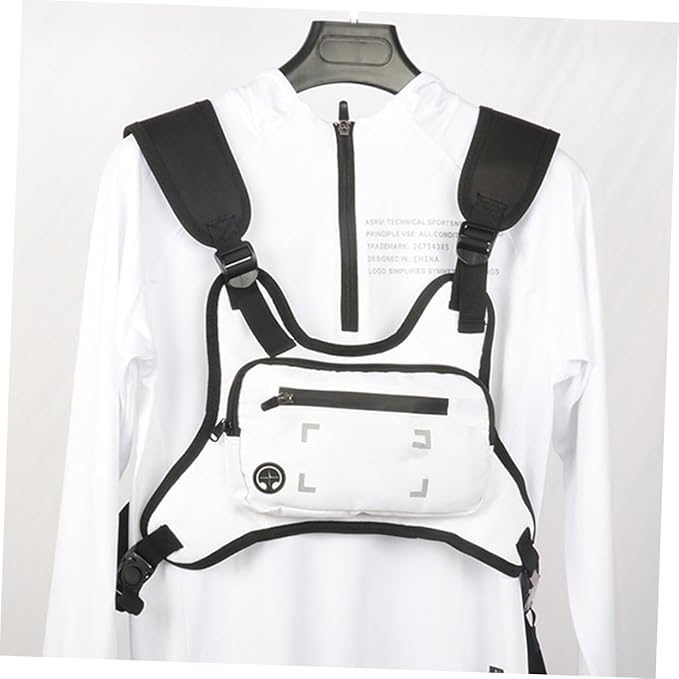VALICLUD Outdoor Chest Rig Pack Unisex Multi-function Hiking and Running Bag for Mobile Phone Storage Reflective Strips White