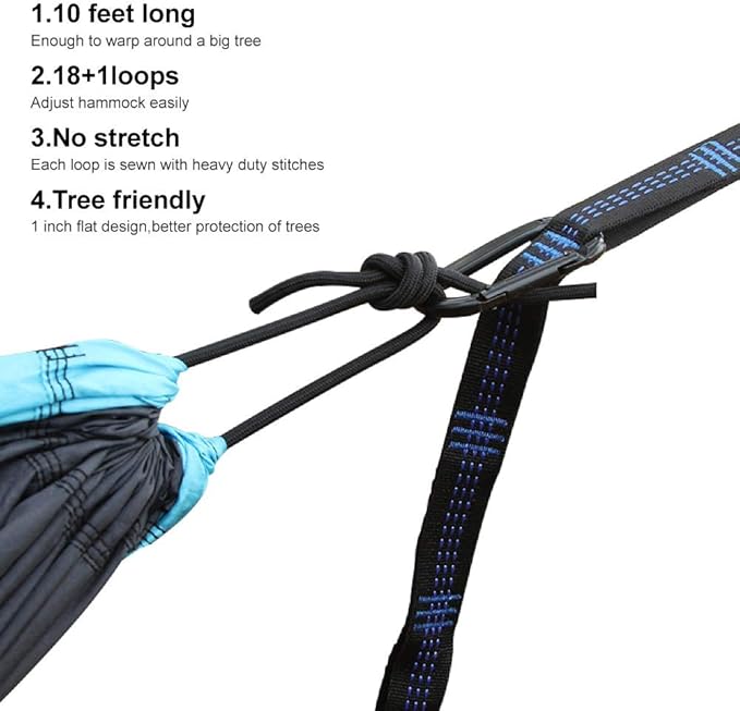 Double Camping Hammock Portable Indoor Outdoor Tree Hammock with 2 Hanging StrapsLightweight Nylon Parachute Hammocks for Backpacking Travel(Sky blue/Grey)