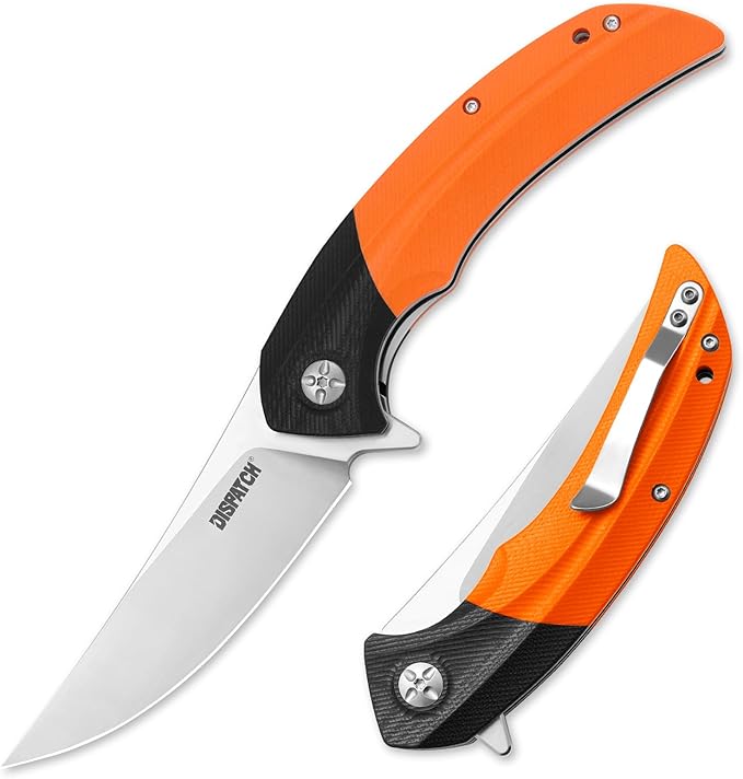 DISPATCH Folding Pocket Knife3.768Cr13Mov Steel Trailing Point Blade G10 HandleLiner Lock EDC KnifeTactical KnifeLarge Folding knife with ClipPocket Knife for Men Women Camping Survival Hiking.