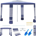 Beach Tent8'×8' Large Beach Canopy for 4-6 PeopleEasy Setup Beach Sun Shelter with UPF 50+ ProtectionAdjustable Height &amp Wind Resistant Beach Cabana for FamilyParty (Navy Blue-Stripes)
