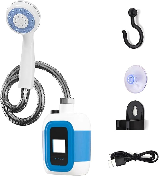Portable Shower for Camping [Long-Lasting] 2000mAh Rechargeable Camping Shower with Intelligent LED Display IPX7 Waterproof Outdoor Camp Pump for Hiking Travel Car Pet