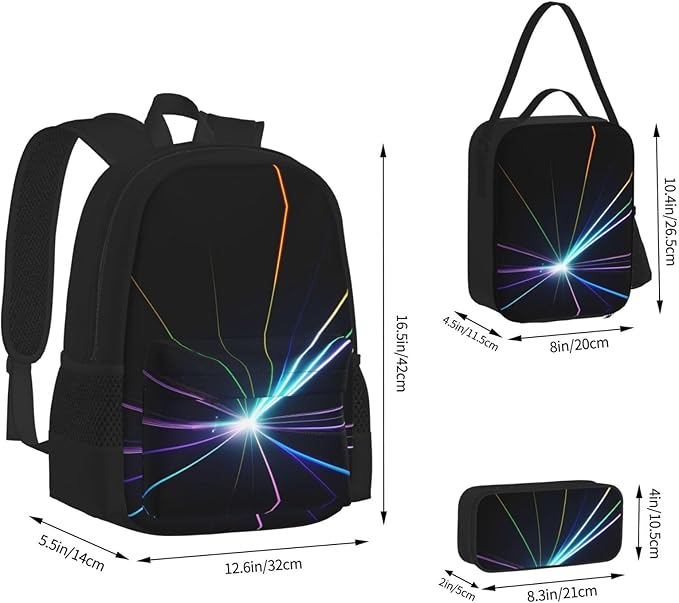 3pcs Backpack Sets Laser Light Printed Backpacks Set With Lunch Bag Pencil Pouch
