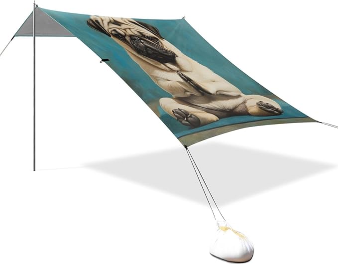 ALAZA Funny Pug Dog Yoga Beach Tent Sun Shelter Portable Canopy Sunshade for Outdoor Camping Picnics Backyard Fun 10x9 ft