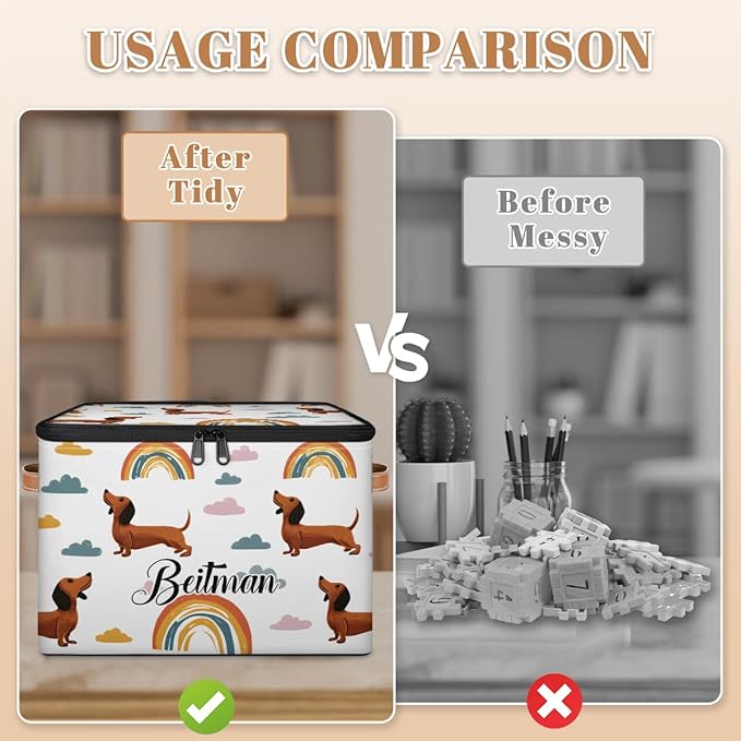 Storage-Bins with Lids Handle Customized Stackable-Storage-Bin for Kids-Boys-Girls-Toys Cube Collapsibl Basket Dog