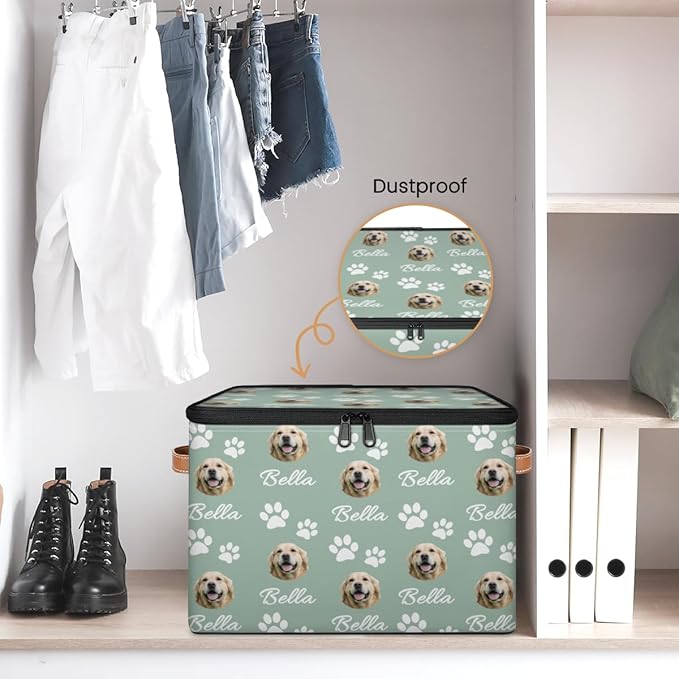 Custom Storage Bins with Zipper Lid Personalized Dog Print Fabric Lidded Storage Baskets Boxes Foldable Cubes Clothes Organizer Container