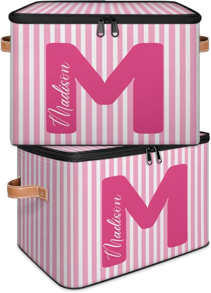 Custom Memory Storage-Bin for Kids Personalized Stripe Keepsake Storage Basket with Handle Lid Large CapacityFolable Fabric Box Decorative for Family