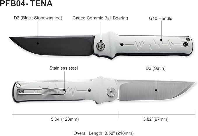 Petrified fish PFB04 Tena Folding Knife 3.82 D2 Black Stonewashed Blade Carbon Fiber Handle Pocket Knife for EDC Camping Outdoor (Carbon Fiber Black Stonewashed)