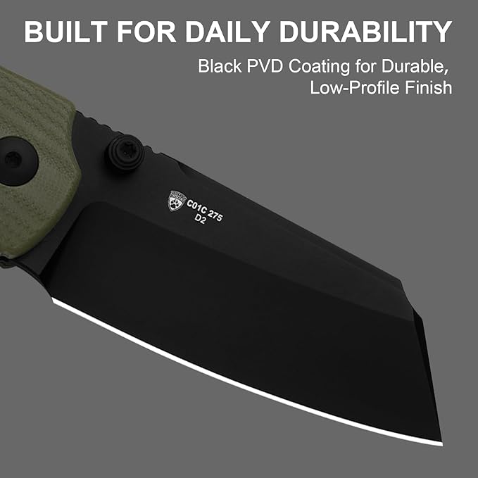 Kizer C01C 275 Sheepdog Pocket Knife 2.75 D2 Blade Folding Knife Button Liner Lock Thumb Stud Opener Green G10 Handle Small EDC Knives for Camping Survival V3488.27M3