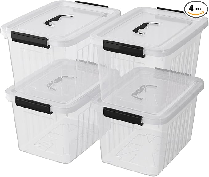 Cand 20 quart clear latching tote 4 packs plastic storage boxes for organising