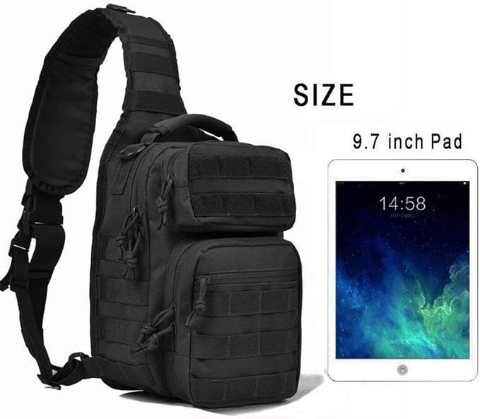 Men's Tactical Sling Bag Backpack Shoulder Chest Pack Cross Body Bag Casual Multipurpose Anti Theft Daypack for Travel HikingCampingTrekkingOutdoor Sport (Black)