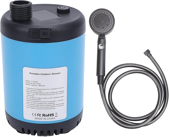 Portable Shower for Camping 7800mAh Rechargeable Shower Pump with Battery Level Display Outdoor Shower Kit for Hiking Travel Car Pet